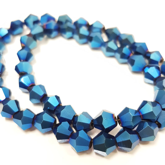 6mm Metallic Blue Glass Bicones