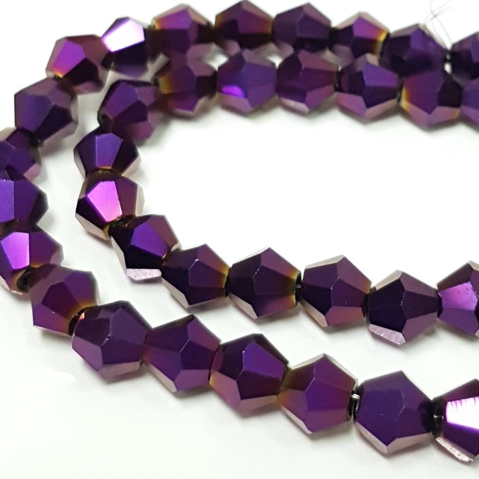 6mm Purple Electroplated Glass Bicones