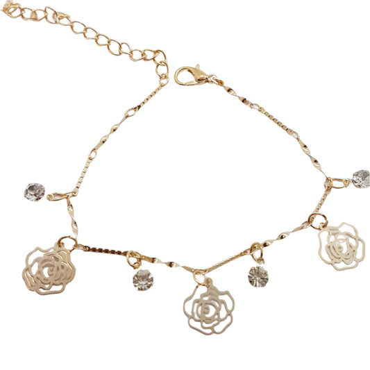 Rose Charm Rhinestone Anklet