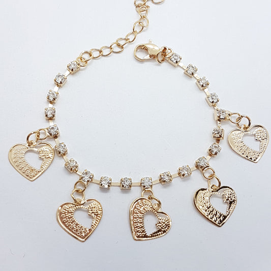 Heart Charm Rhinestone Anklet