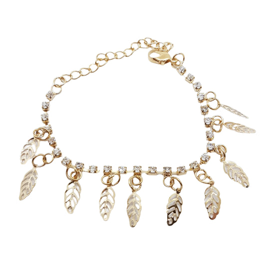 Leaf Charm Rhinestone Anklet