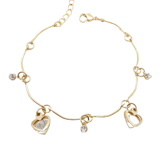 Heart Charm Rhinestone Anklet