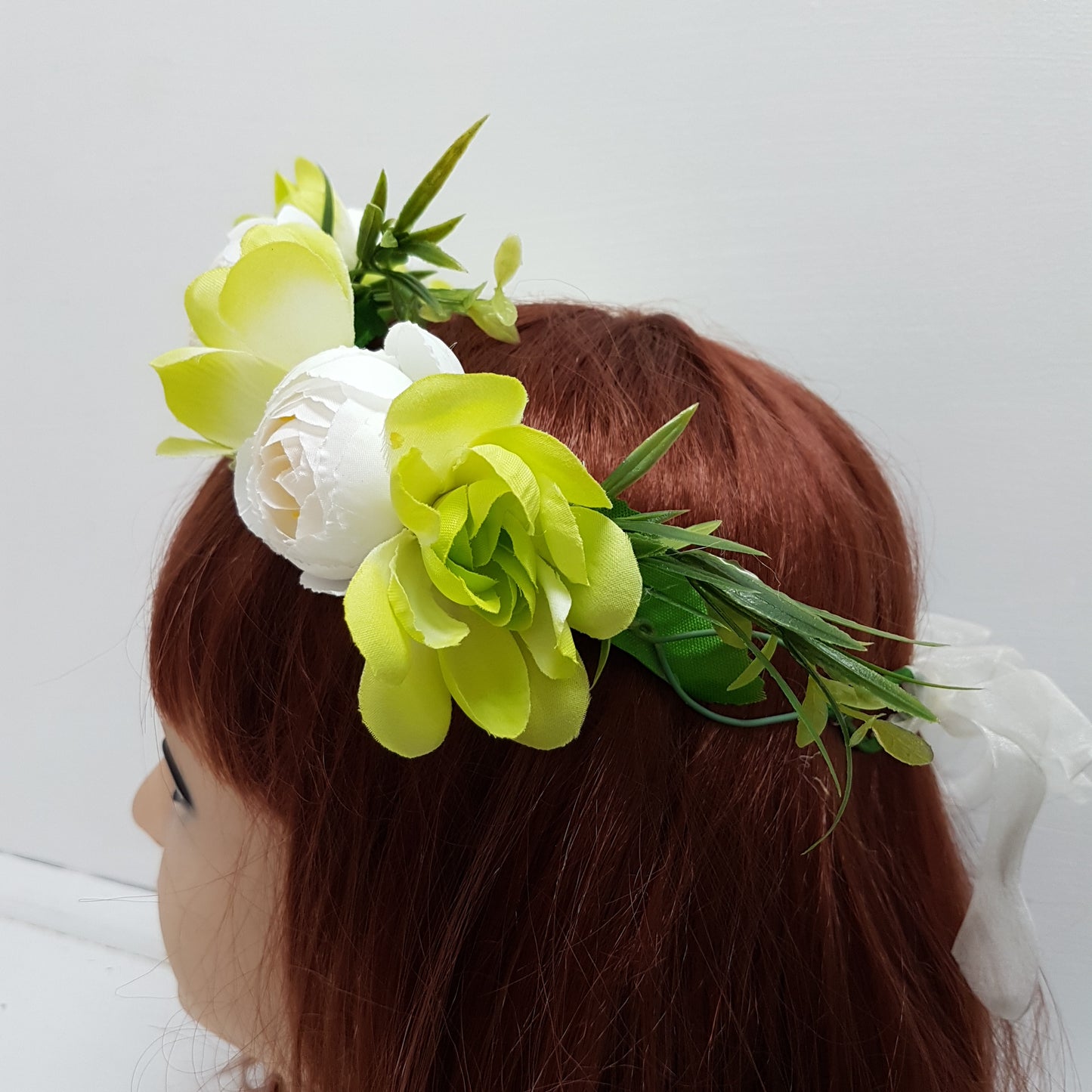 Lime and White Floral Hair Crown