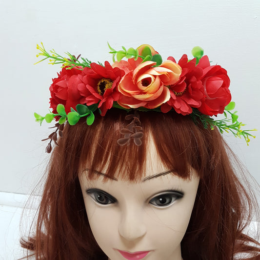 Red Sunflower Floral Hair Crown