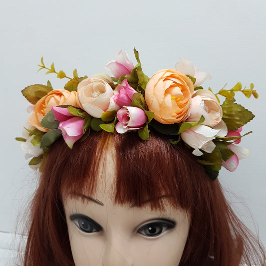 Pink and Peach Floral Hair Crown