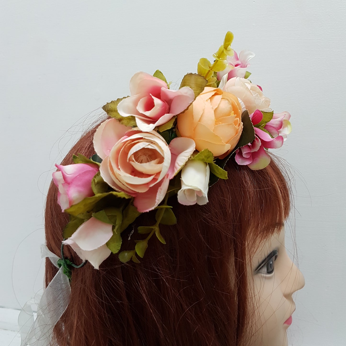Pink and Peach Floral Hair Crown