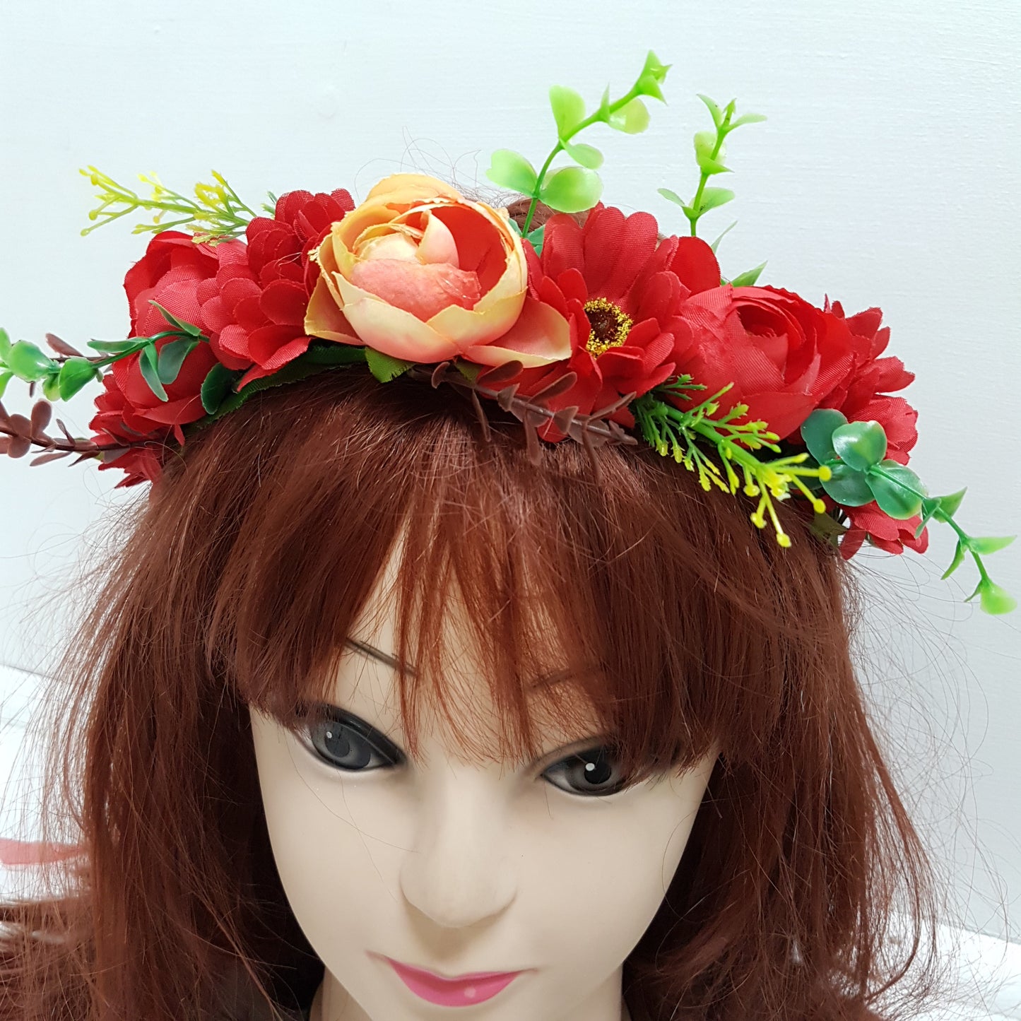 Red Sunflower Floral Hair Crown