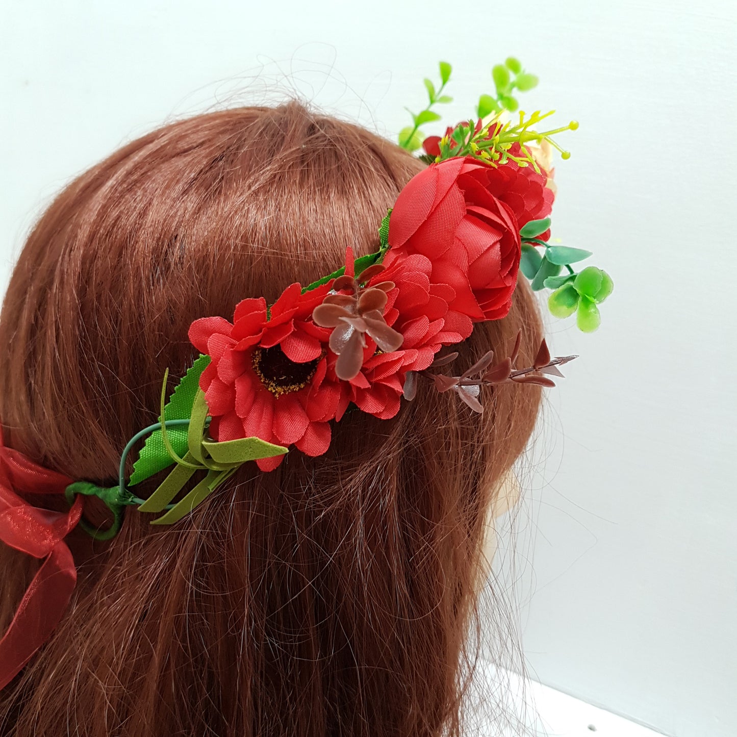 Red Sunflower Floral Hair Crown