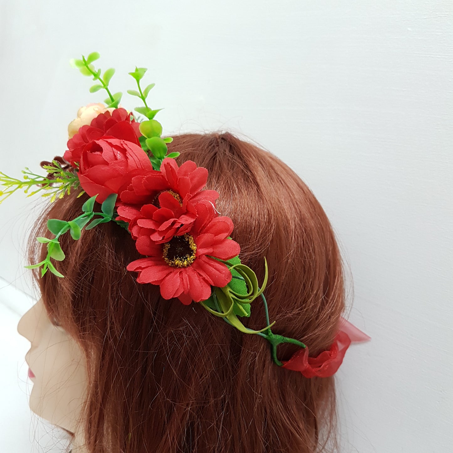 Red Sunflower Floral Hair Crown