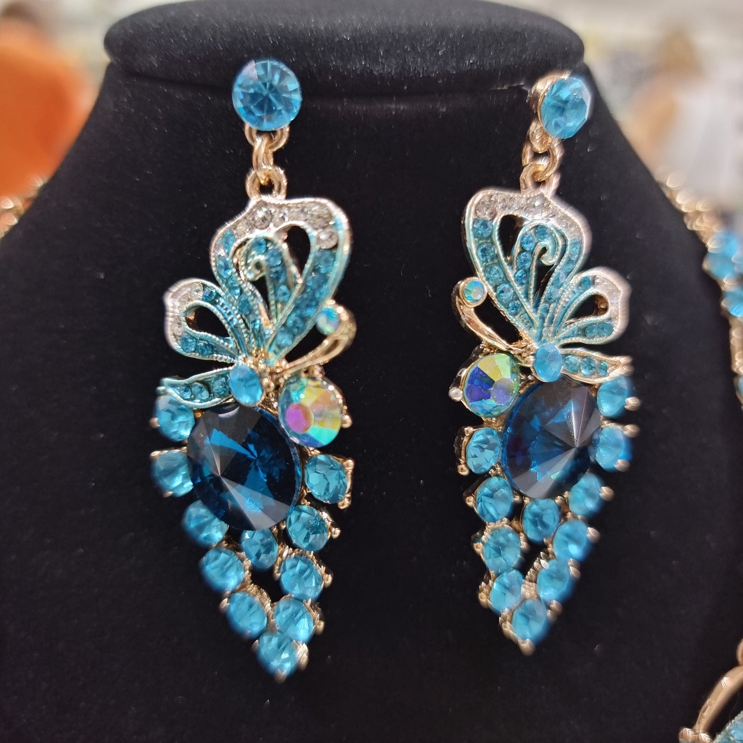 Blue Butterfly Rhinestone Necklace Set