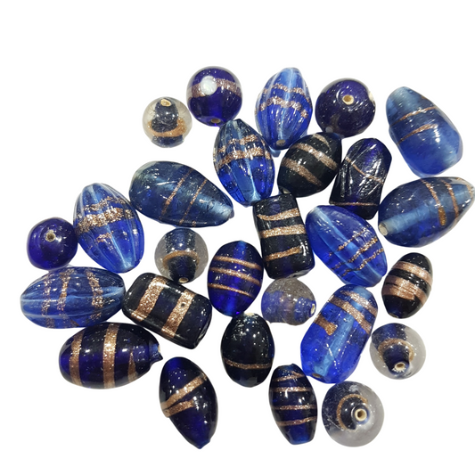 100g Royal Blue Goldsand Lampwork Beads