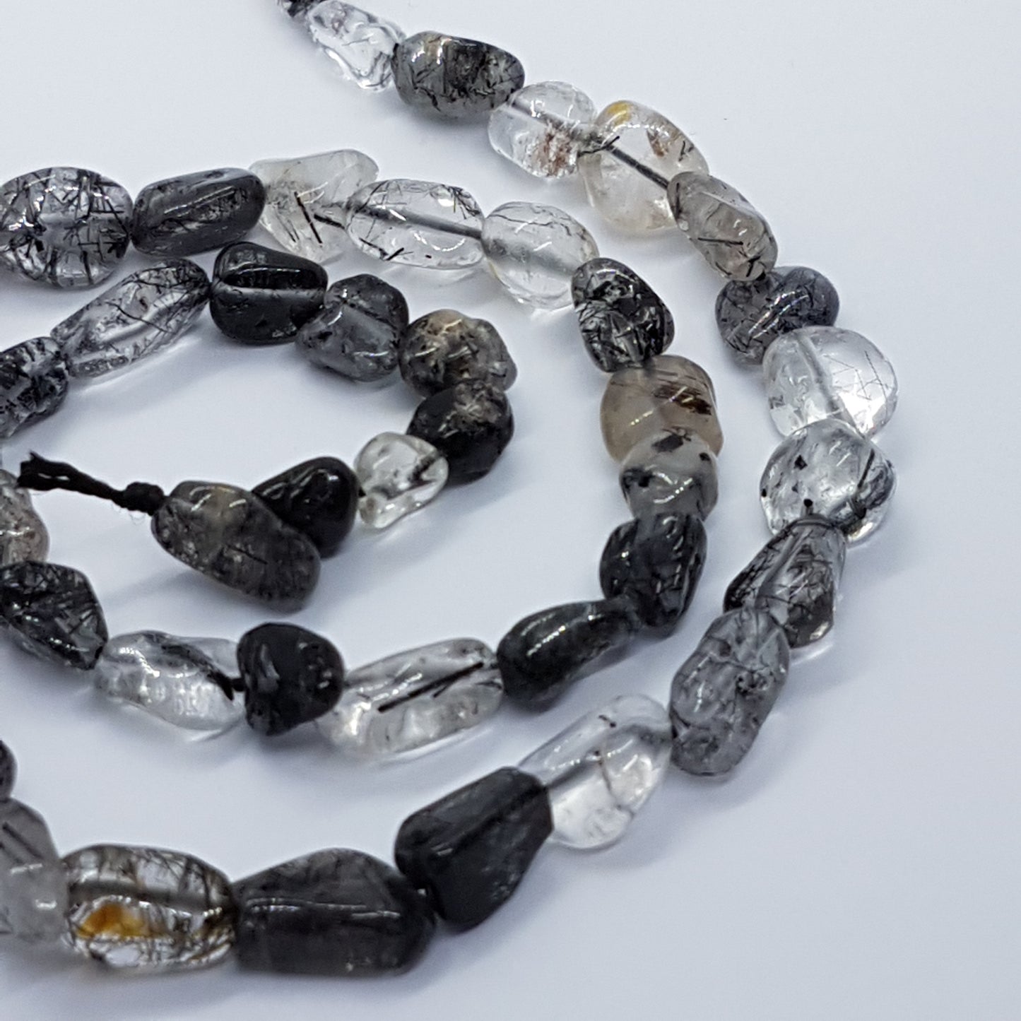 Black Rutilated Quartz Gemstone Nugget Beads