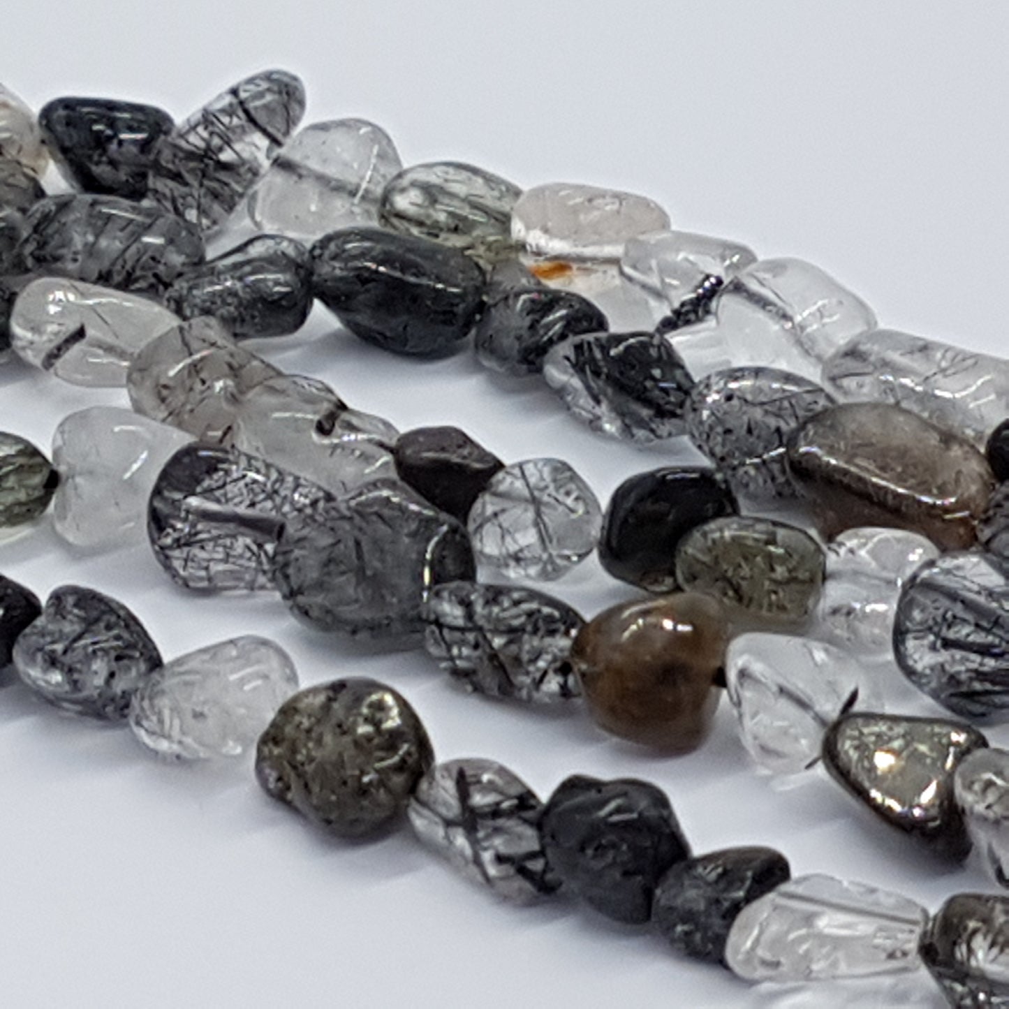 Black Rutilated Quartz Gemstone Nugget Beads