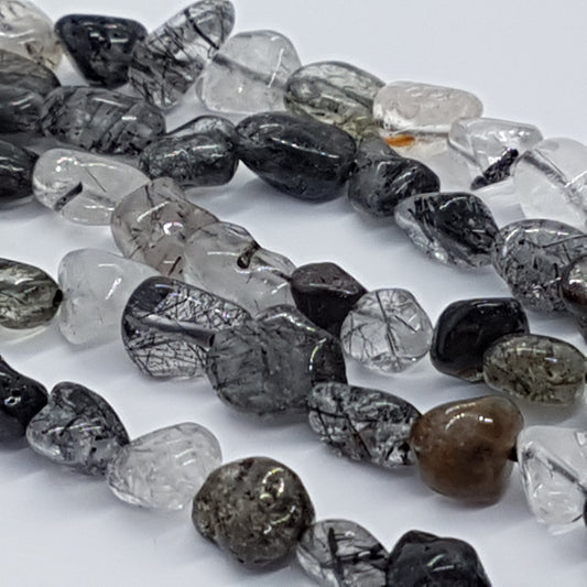 Black Rutilated Quartz Gemstone Nugget Beads