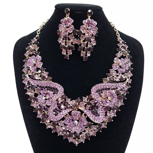 Purple Rhinestone Necklace Set