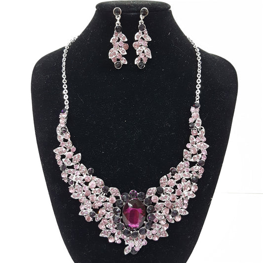 Purple Rhinestone Necklace Set