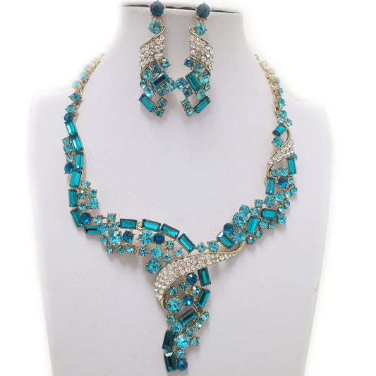 Blue Rhinestone Necklace Set