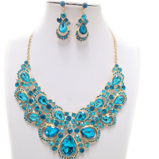 Blue and Gold Rhinestone Necklace Set