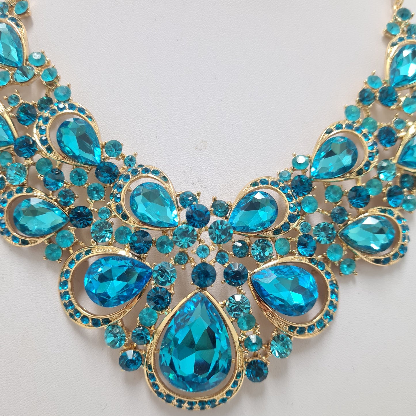 Blue and Gold Rhinestone Necklace Set