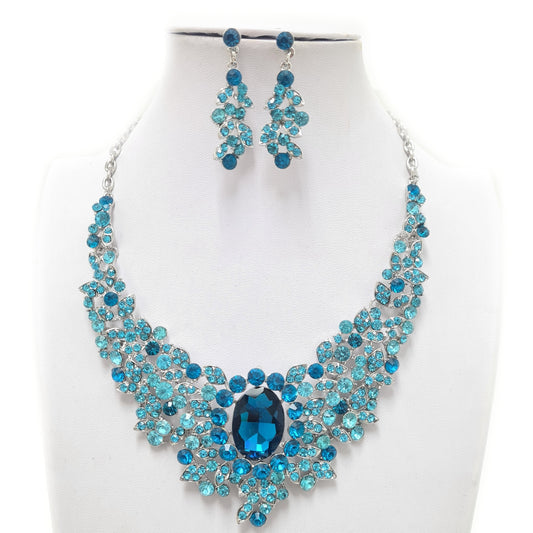 Blue Rhinestone Necklace Set