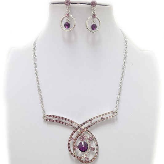 Purple Rhinestone Necklace Set