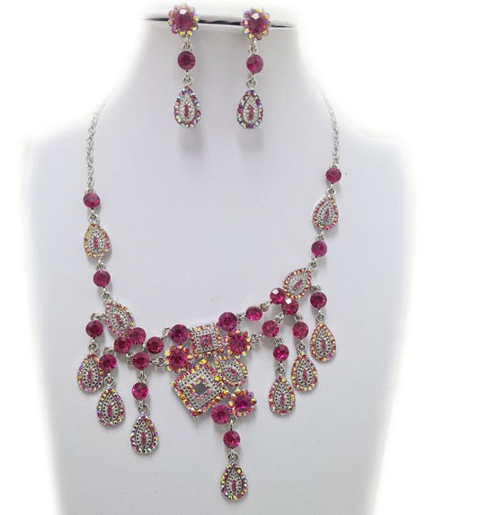 Sparkling Pink Necklace Earring Set