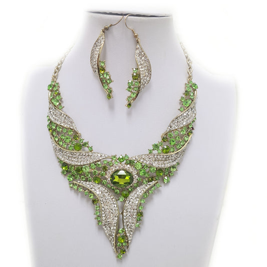 Green and Crystal Rhinestone Jewellery Set