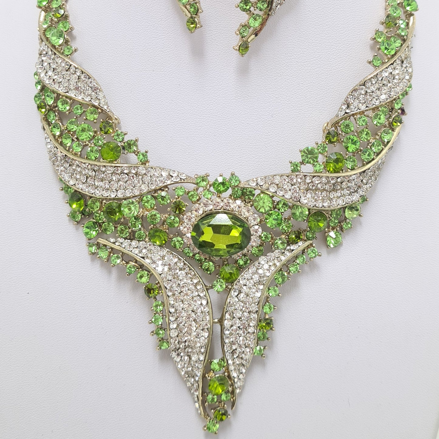 Green and Crystal Rhinestone Jewellery Set