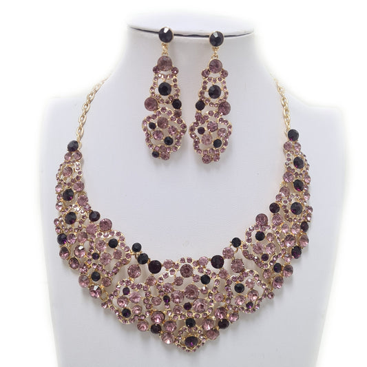 Purple Rhinestone Necklace Set