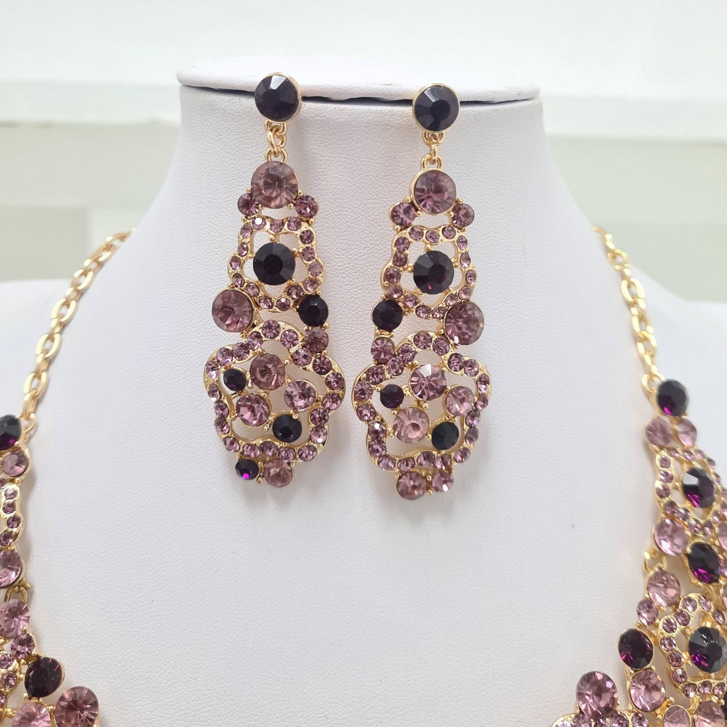 Purple Rhinestone Necklace Set