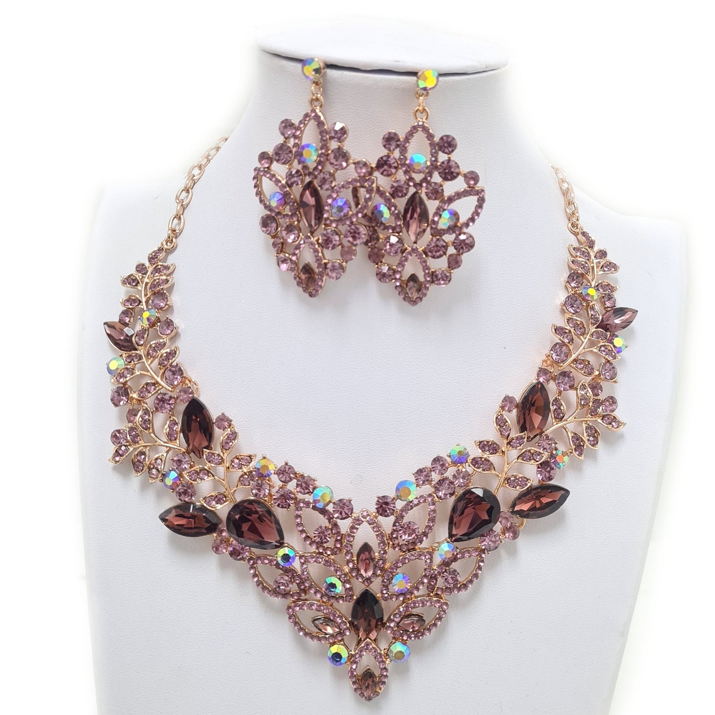 Purple Rhinestone Necklace Set