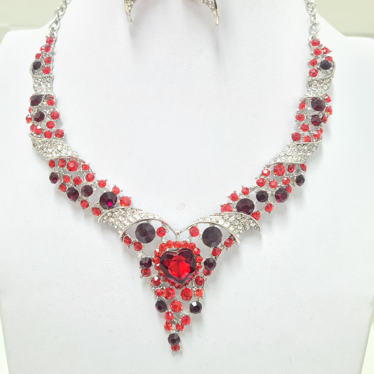 Red Heart Rhinestone Jewellery Set