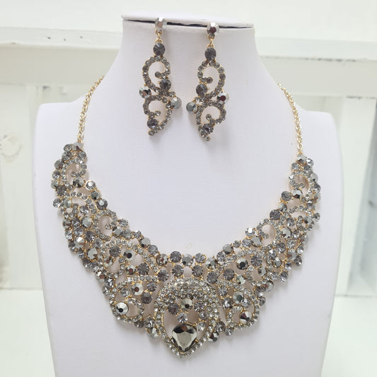 Grey Rhinestone Jewellery Set