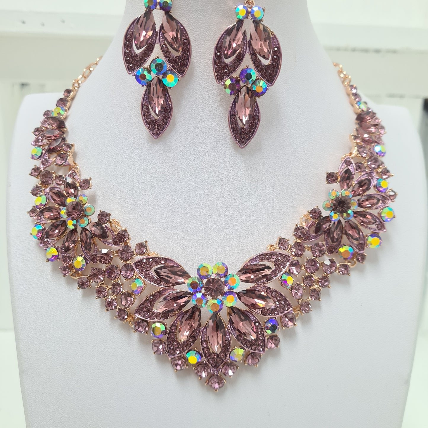 Purple Rhinestone Jewellery Set