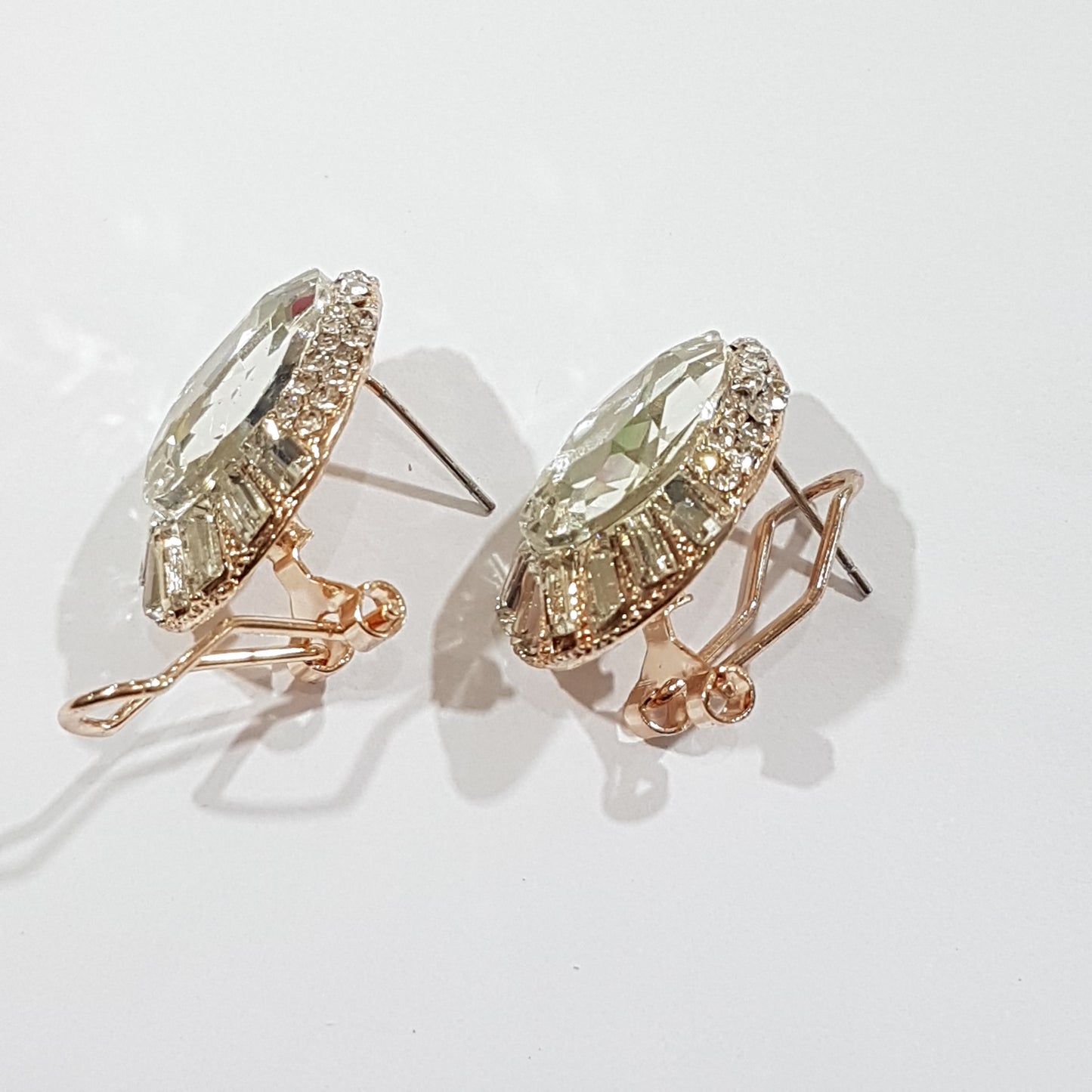 Cats Eye and Rhinestone Oval Earrings