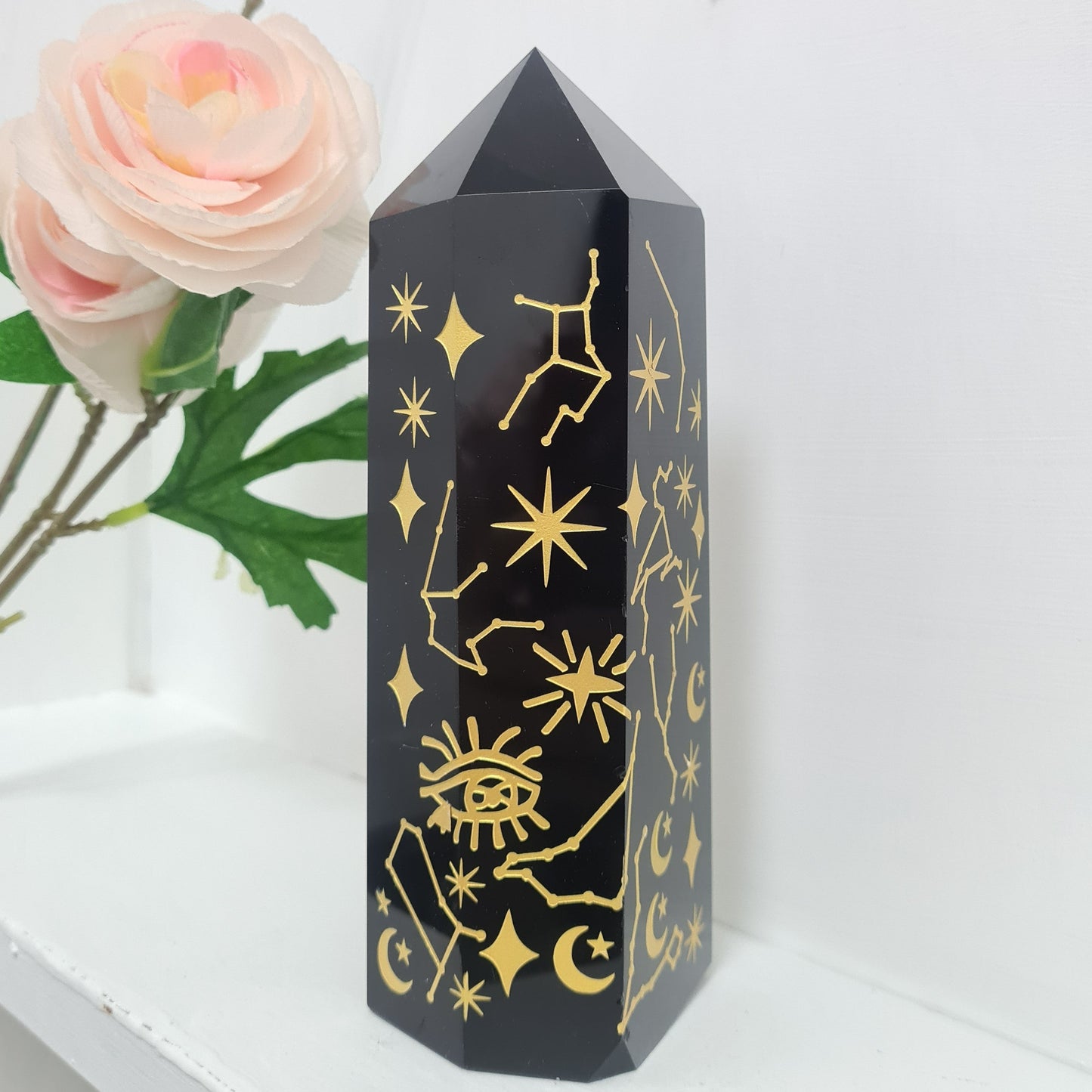 Black Obsidian Tower with Carvings