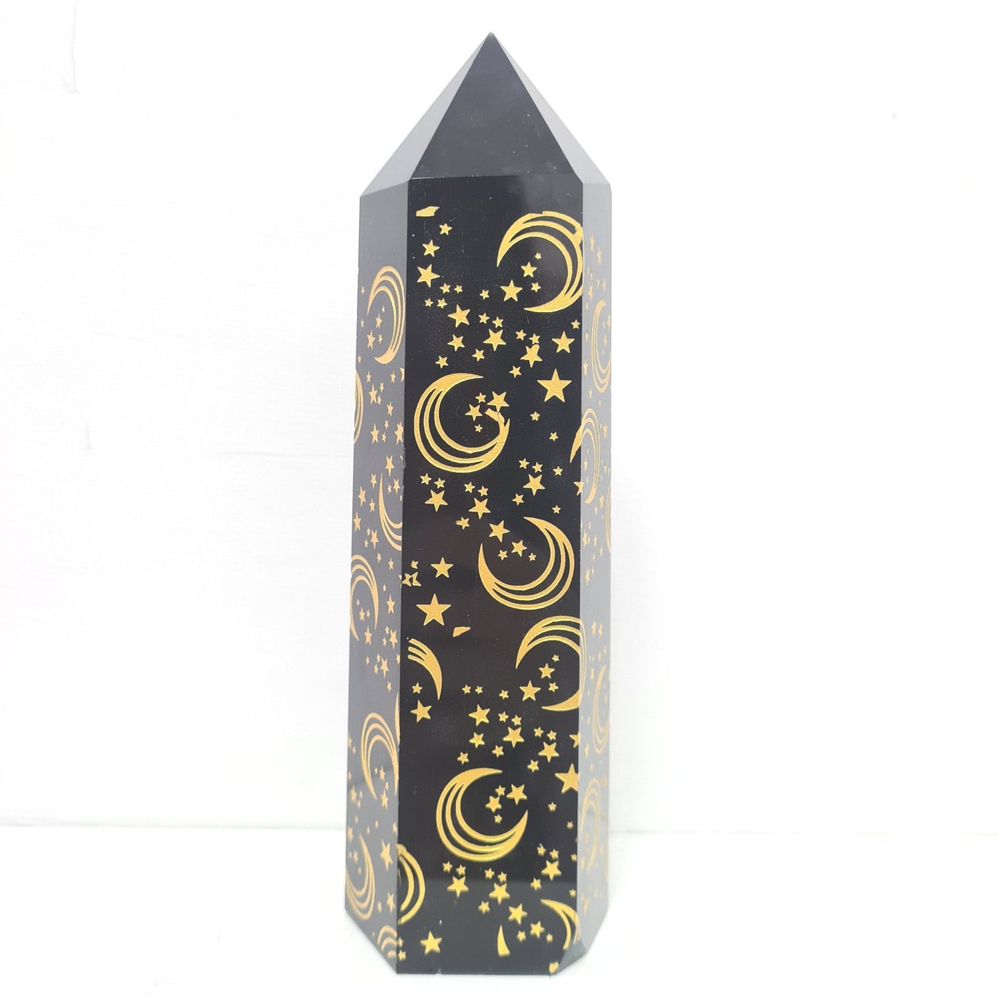 Black Obsidian Tower with Moon and Star Carving