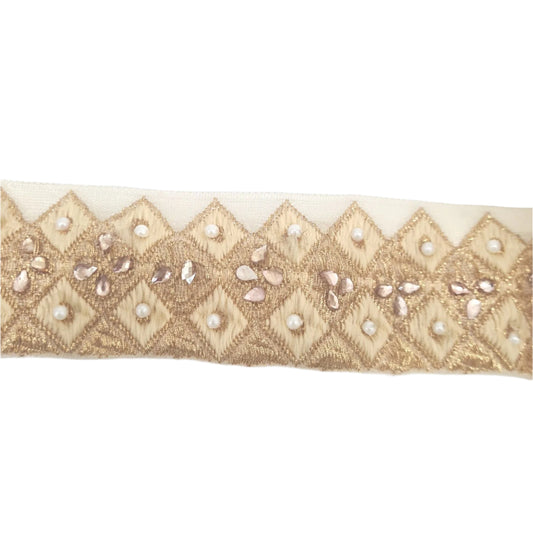 Ivory and Gold Rhinestone Trim