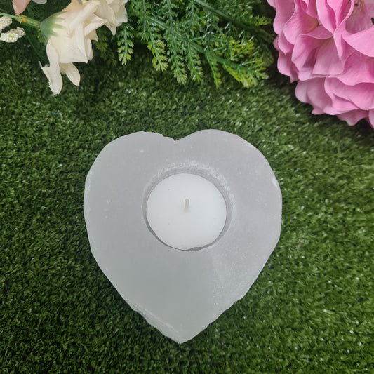 Selenite Heart Tealight Candle Holder