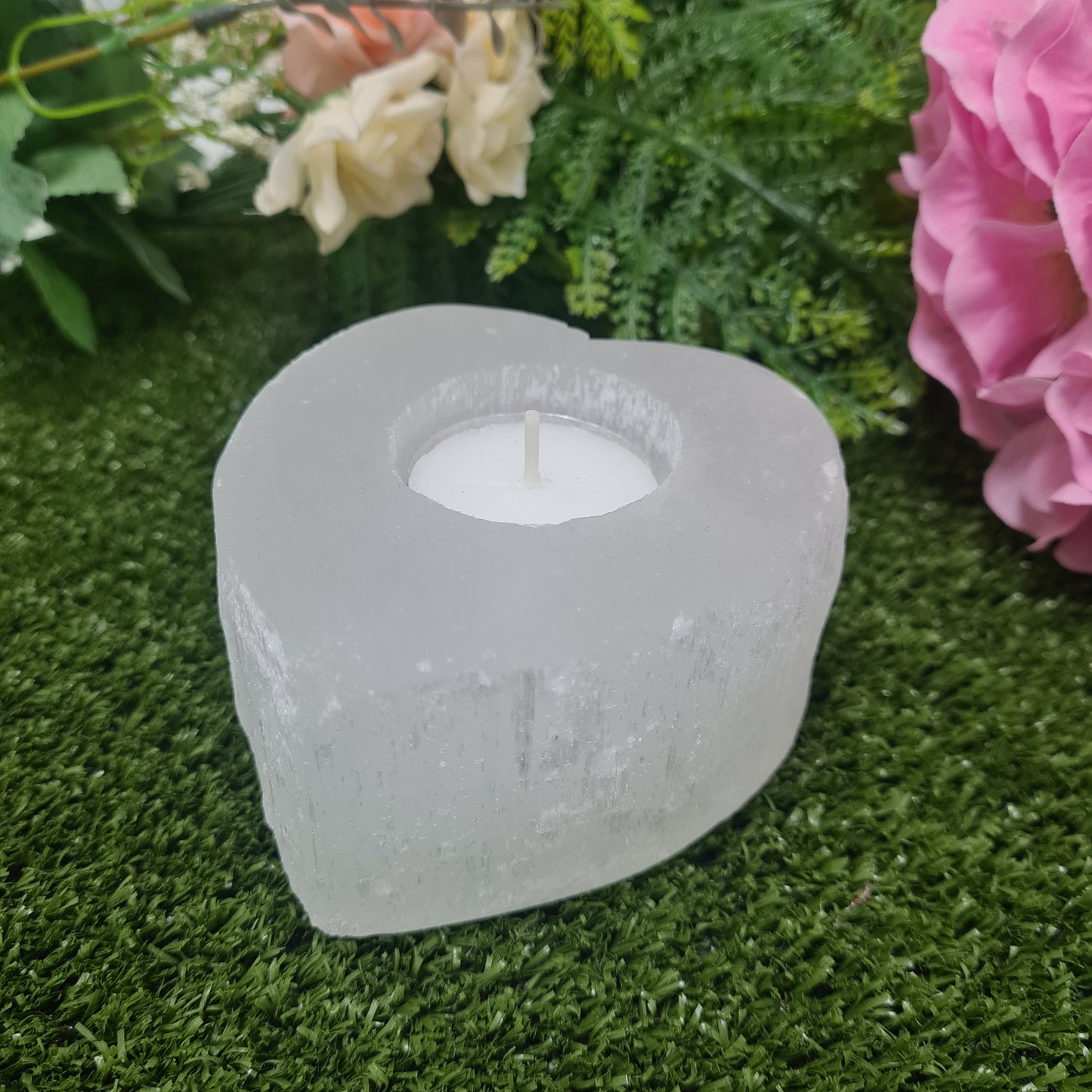 Selenite Heart Tealight Candle Holder