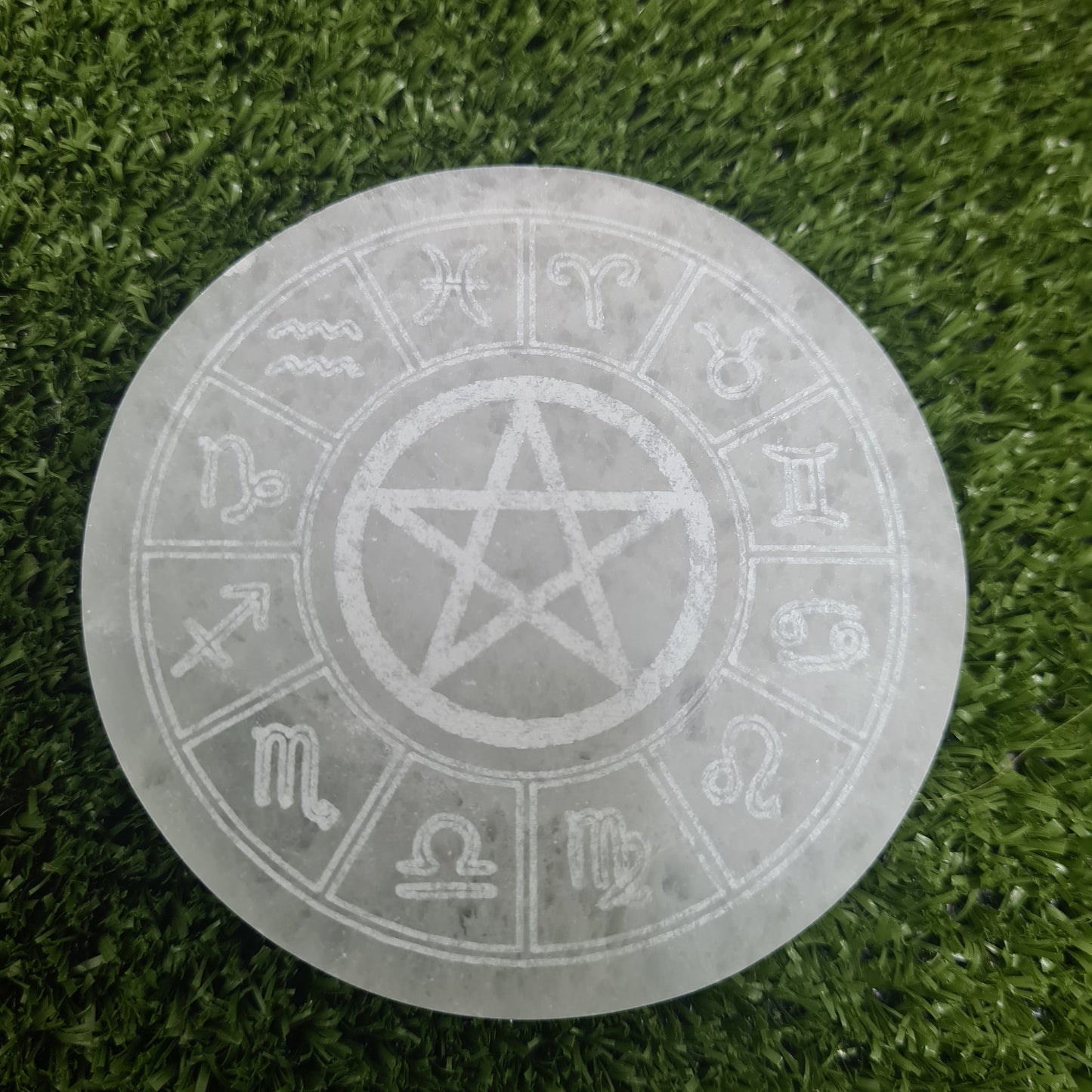 Selenite Zodiac Round Plate