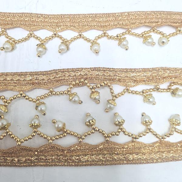 Pearls & Gold sequin Fringe Indian  Trim