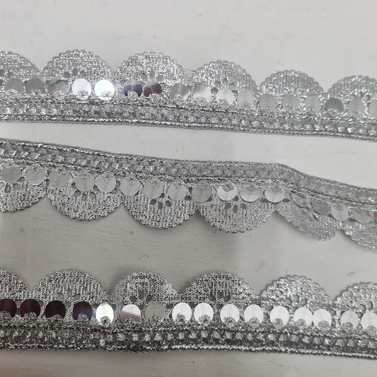 Shiny sequinned glittery  Silver Indian Trim