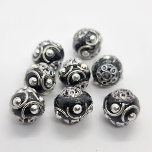 Black and Silver Kashmiri Beads