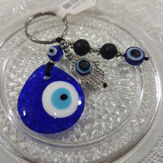 Tear drop Evil Eye Keychain, Obsidian  beads