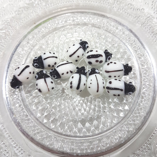 White Lampwork Ladybird Beads