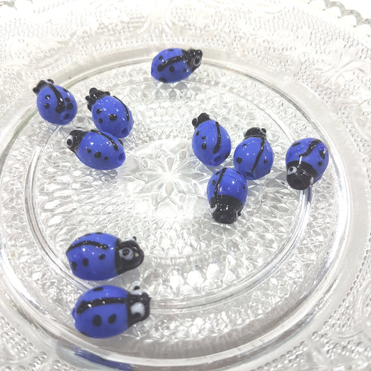 Dark Blue Lampwork Ladybird Beads