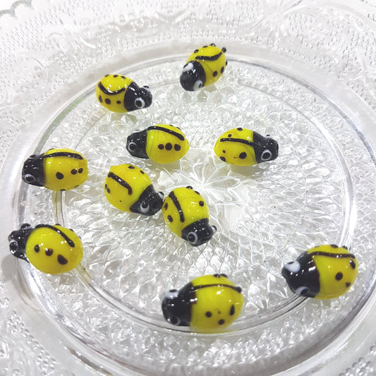 Yellow Lampwork Ladybird Beads