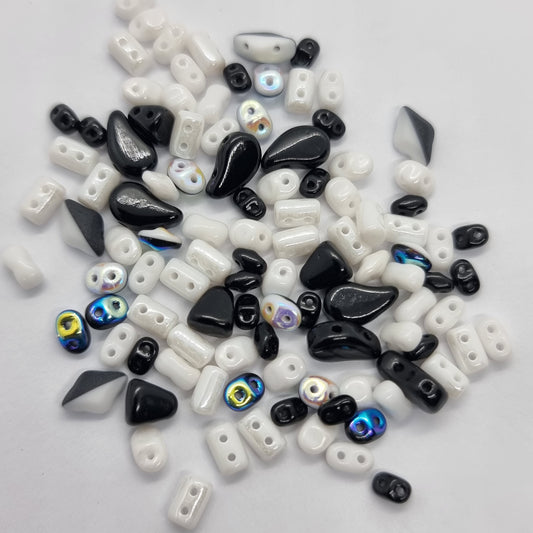 10g Assorted Czech Shape Black/White Beads