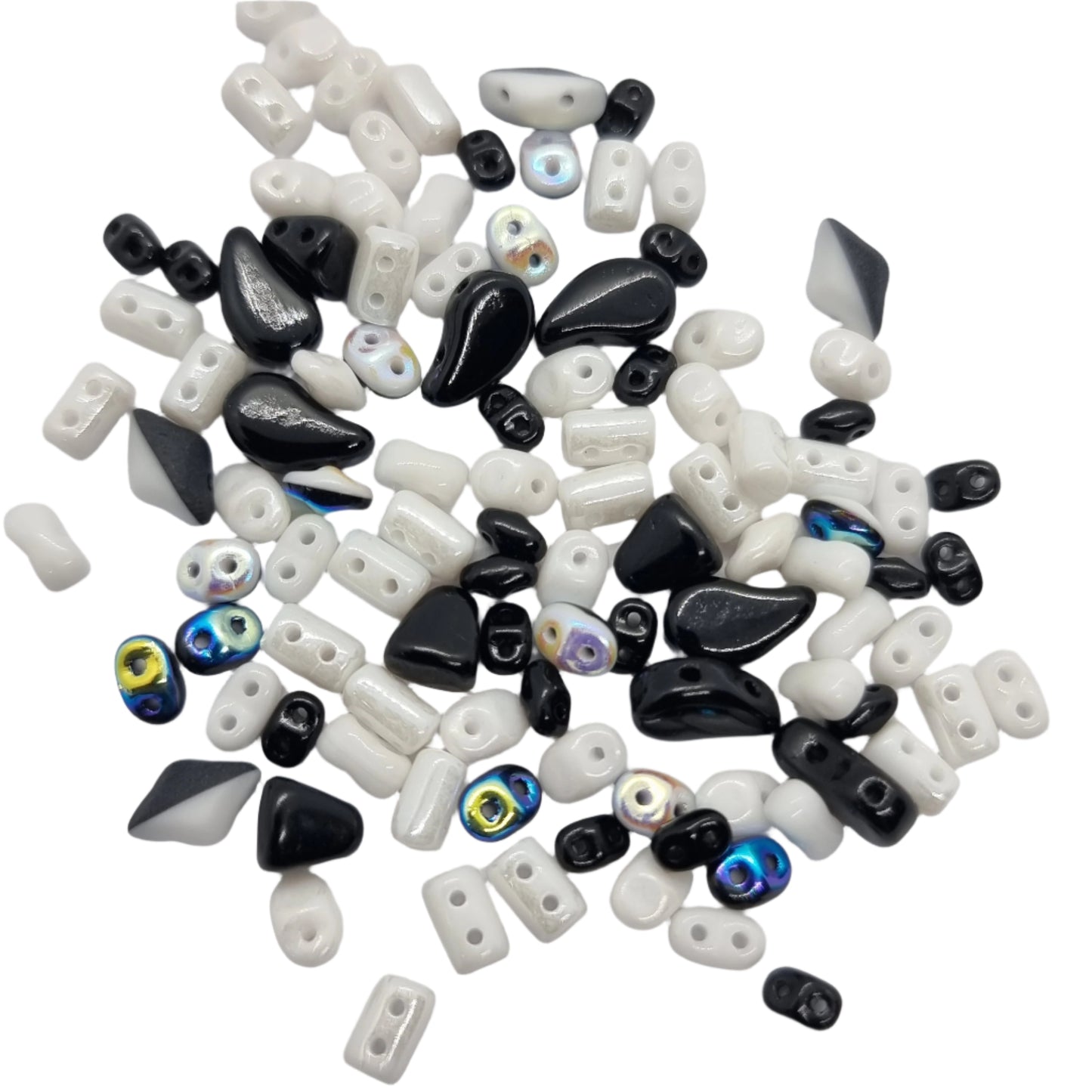 10g Assorted Czech Shape Black/White Beads